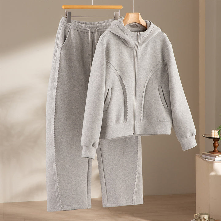 Damen Relaxed-Fleece-Hose mit hoher Taille, Tunnelzug und dekorativer Seitennaht Drune