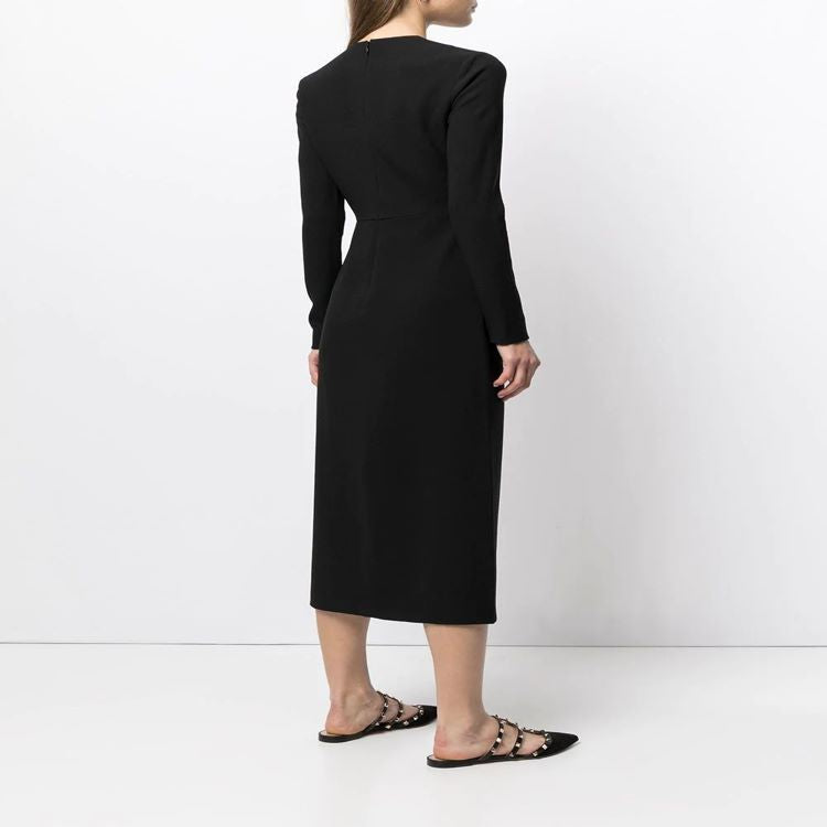 Damen Tailliertes Midikleid mit langem Arm, vorderlichem Schlitz und cleanem Tailoring Drune