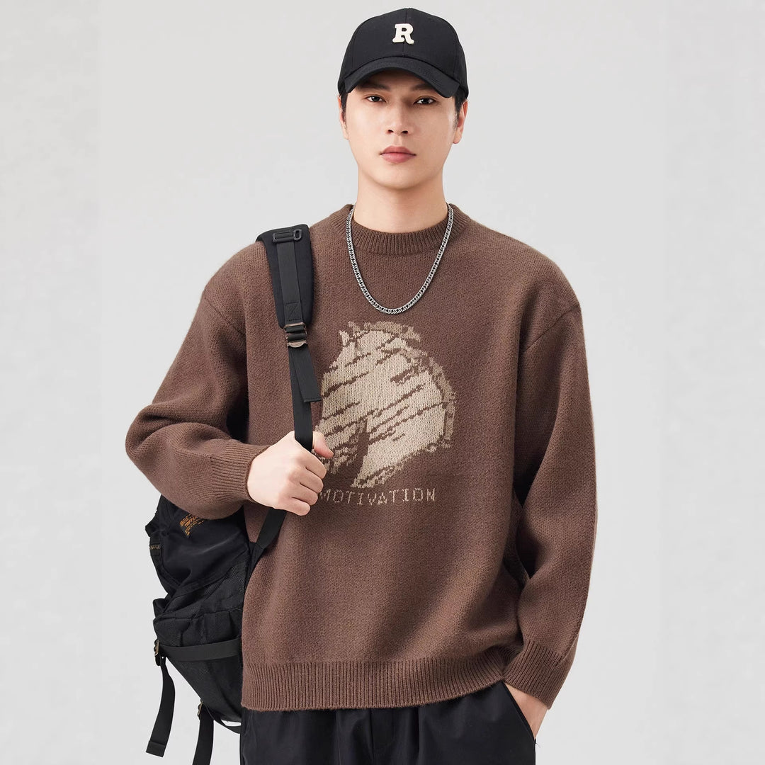 Damen Oversize-Strickpullover mit Intarsienmotiv und Rundhalsausschnitt Drune