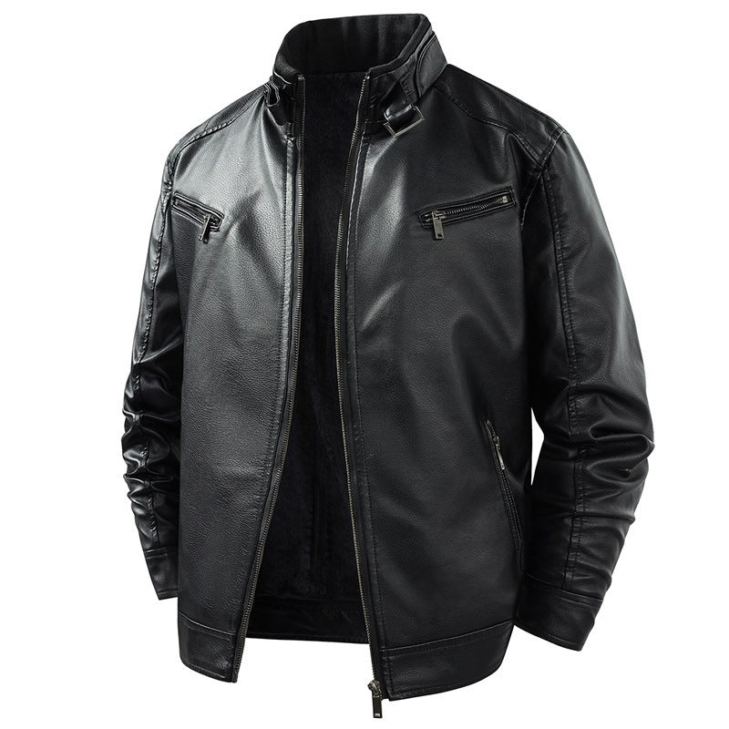 Herren Modische Lederjacke mit Fleece-Futter Drune