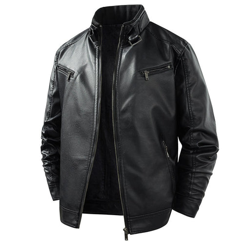 Herren Modische Lederjacke mit Fleece-Futter Drune