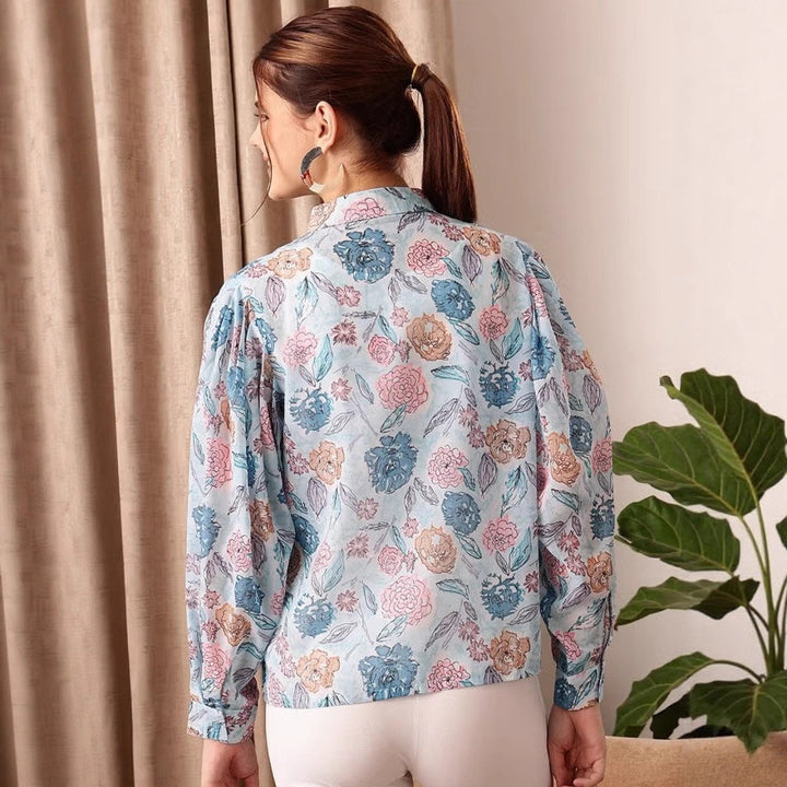 Damen Leichte Chiffon-Bluse mit floralem Allover-Print und Ballonärmeln Drune