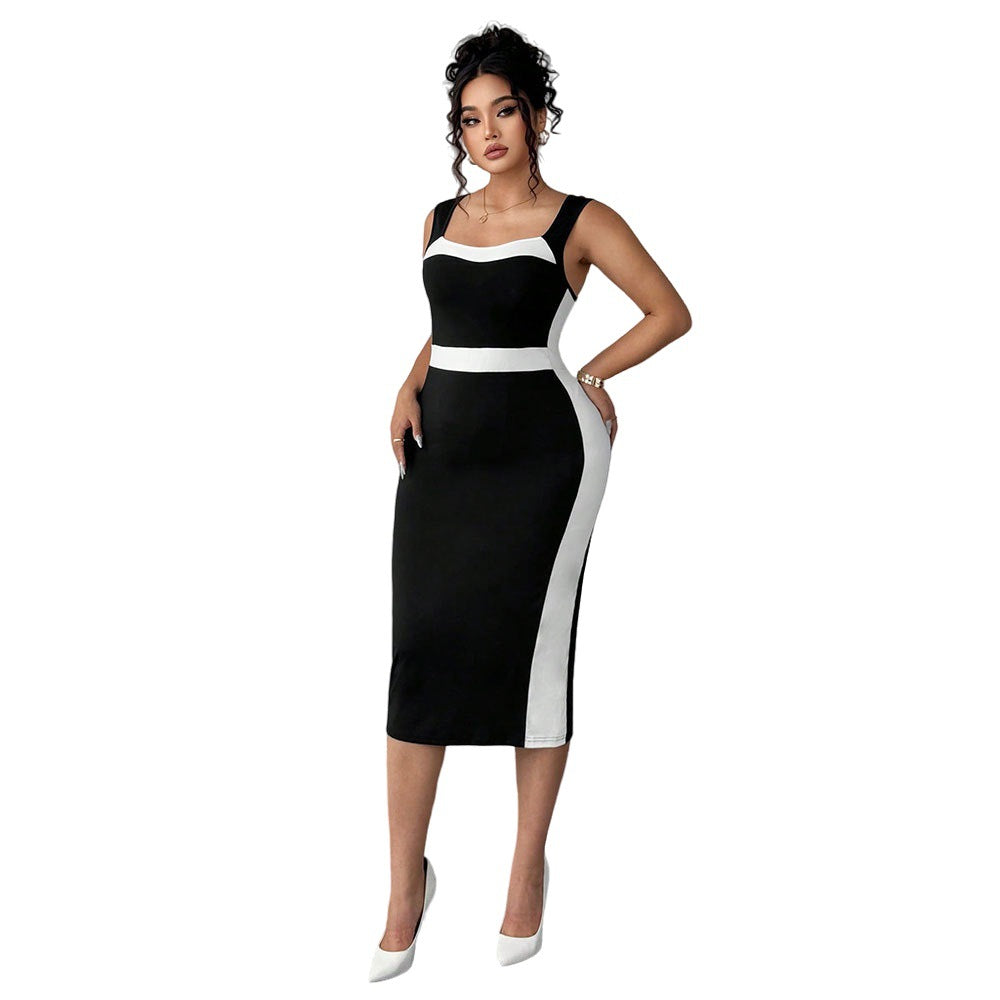 Damen figurbetontes Midi-Kleid mit Kontrastdetail und schmalem Schnitt Drune