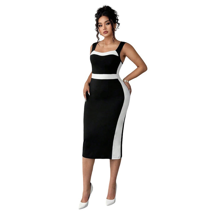 Damen figurbetontes Midi-Kleid mit Kontrastdetail und schmalem Schnitt Drune