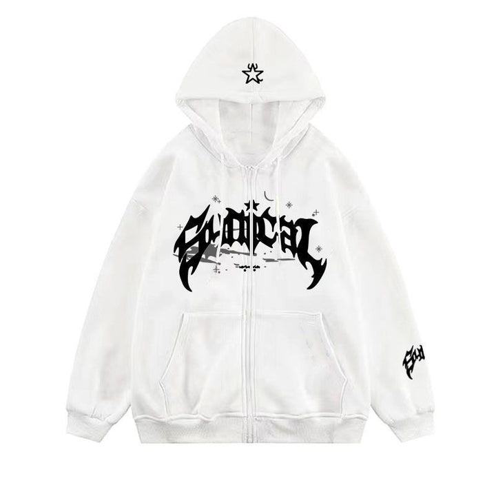 Damen lässiger Zip-Hoodie mit grafischem Druck Drune