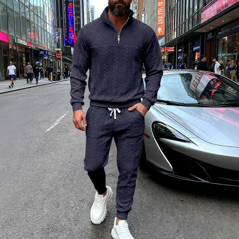 Herren Waffelstruktur-Halbzip-Loungewear-Set mit Cargo-Jogger Drune