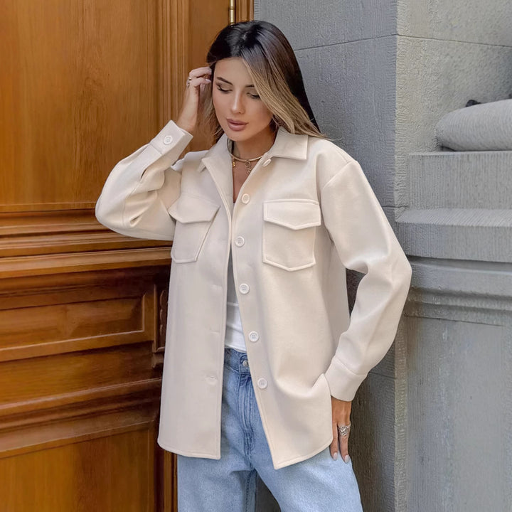 Damen Oversized Hemdblousenjacke mit praktischen Taschen und modernem Schnitt Drune
