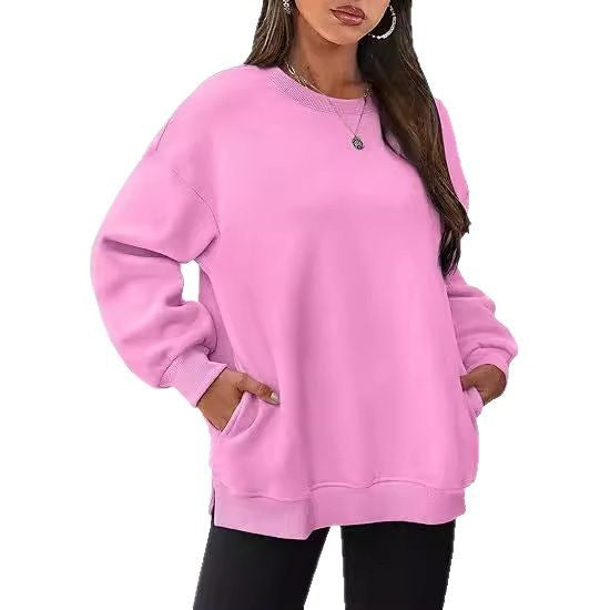 Damen nan lässiger Oversize-Sweatpullover mit seitlichen Eingrifftaschen, geripptem Saum und überschnittener Schulter Drune