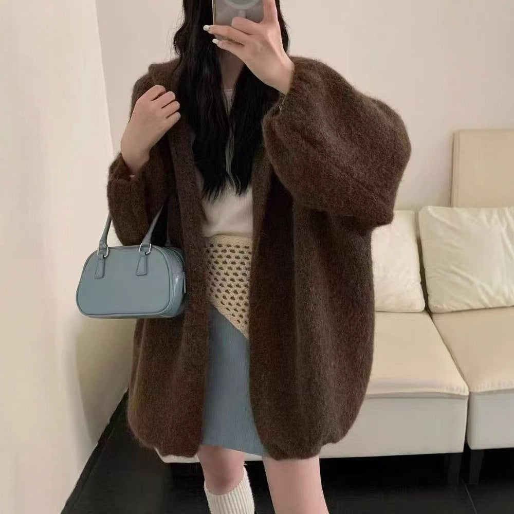 Damen Flauschige Übergröße Strickjacke Drune