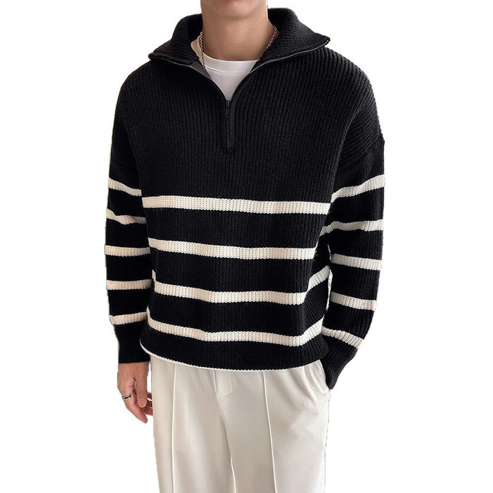 Herren Modischer Strickpullover mit Stehkragen und Reißverschluss Drune