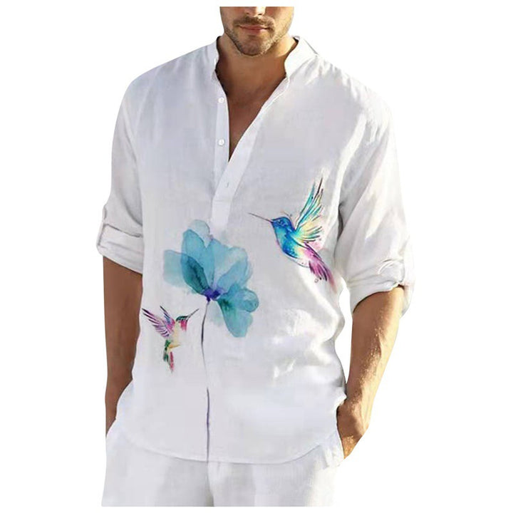 Herren Leinenhemd mit einzigartigem Federdesign und modischem Henley-Ausschnitt Drune