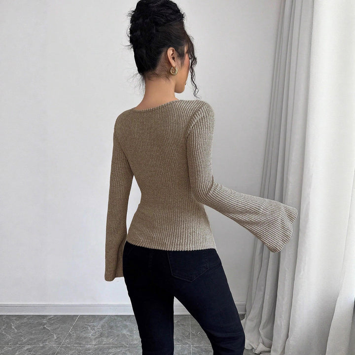 Damen Langarm Shirt mit Rippstruktur und weitem Ärmel Drune