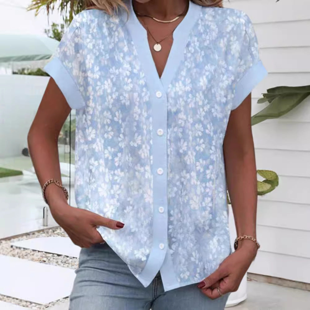 Damen Blusentop mit floralem Muster und kurzen Ärmeln Drune