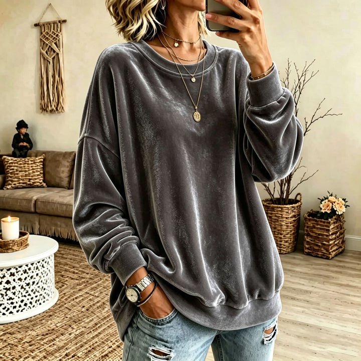 Damen Oversize-Samtpullover mit weitem Schnitt und geripptem Saum Drune