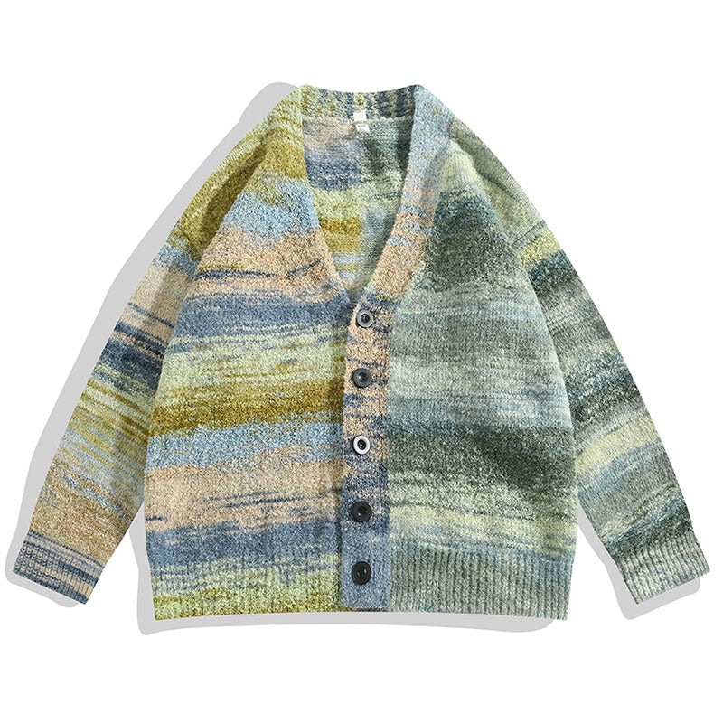 Damen Modische Strickjacke mit V-Ausschnitt und buntem Muster Drune