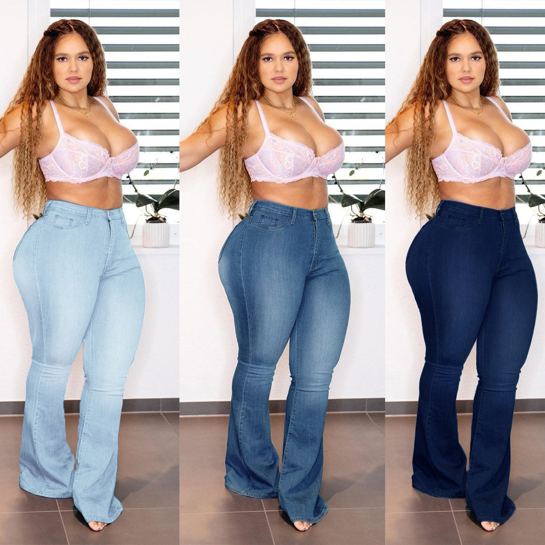 Damen High-Waist Flared-Jeans im figurformenden Curvy-Cut Drune