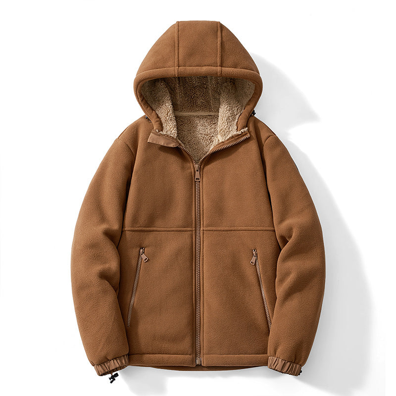 Herren Fleece-Kapuzenjacke mit Teddy-Innenfutter, Reißverschlusstaschen und verstellbarem Saum Drune