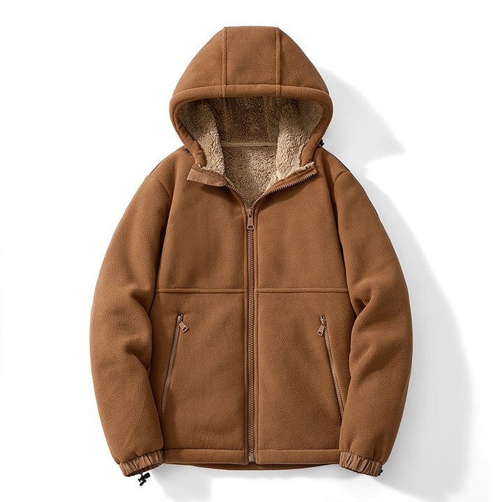 Herren Fleece-Kapuzenjacke mit Teddy-Innenfutter, Reißverschlusstaschen und verstellbarem Saum Drune