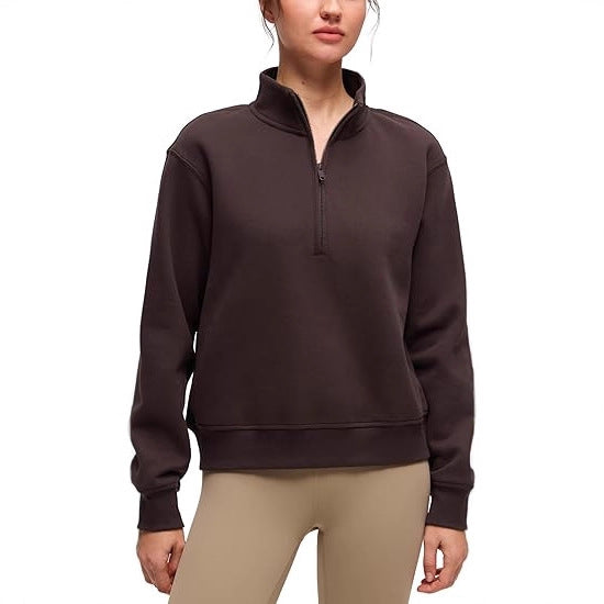 Damen Oversize-Sweatshirt mit halbem Reißverschluss, Stehkragen und Rippbündchen Drune