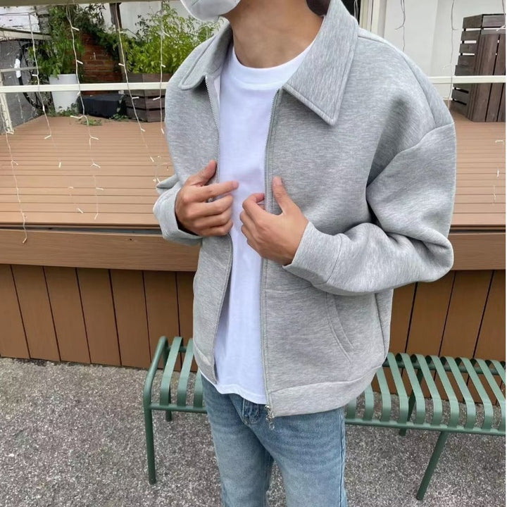 Herren Reißverschluss-Sweatjacke mit Hemdkragen und Oversize-Schnitt Drune