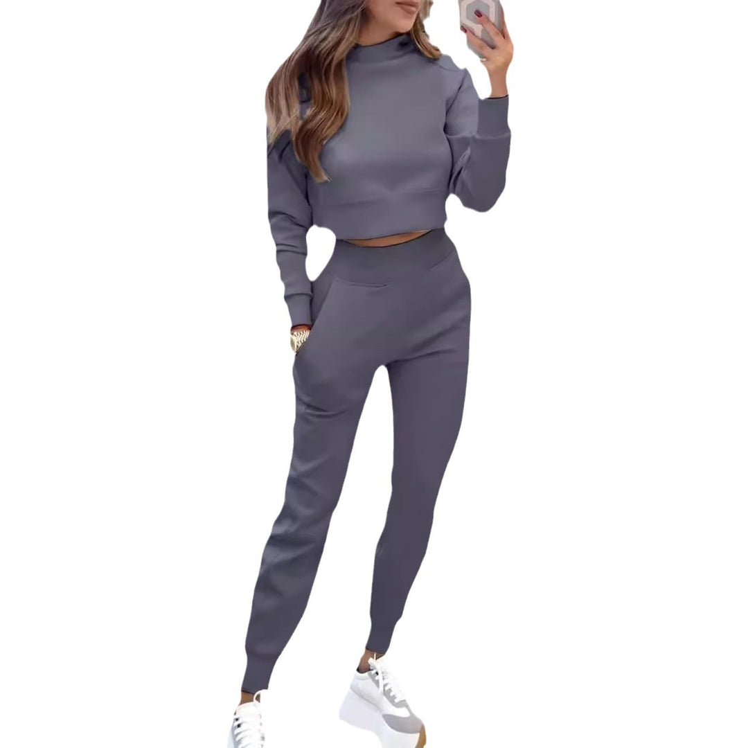Damen Sweatpants-Set mit hohem Kragen und modischem cropped Oberteil Drune