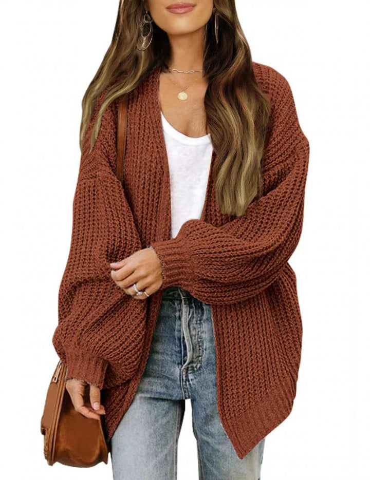 Damen luftige Strickjacke mit oversized Passform und tiefem V-Ausschnitt Drune