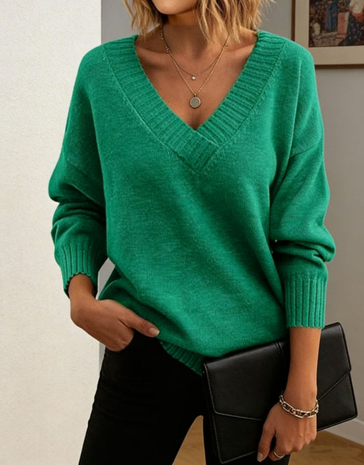 Damen Feinstrickpullover mit tiefem V-Ausschnitt und überschnittener Schulter Drune