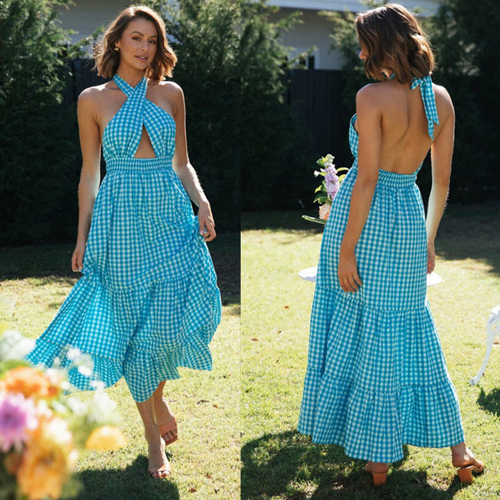 Damen Maxikleid mit Wickeloberteil und Rüschen Saum Drune