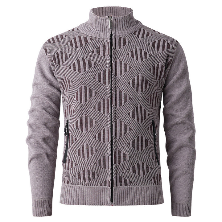 Herren elegante Strickjacke mit strukturiertem Design und hohem Stehkragen Drune