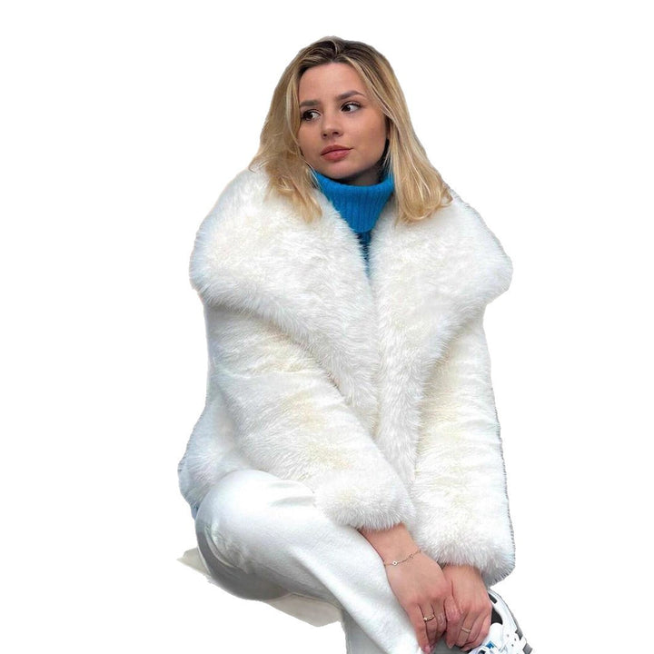Damen Modischer Kunstpelz-Cropped-Jacke mit voluminösen Ärmeln Drune