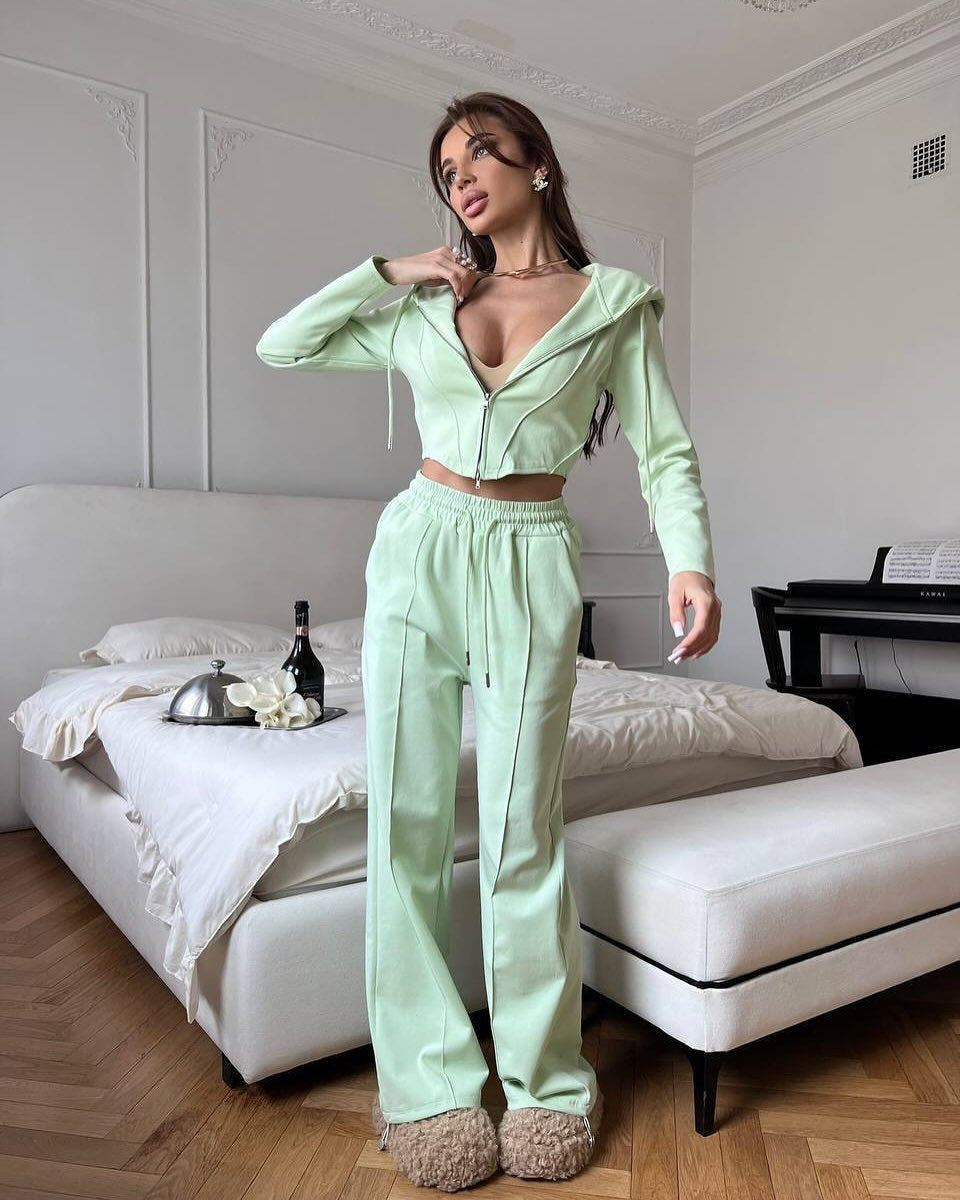 Damen stylisches Kapuzenset mit elegantem Reißverschluss Drune