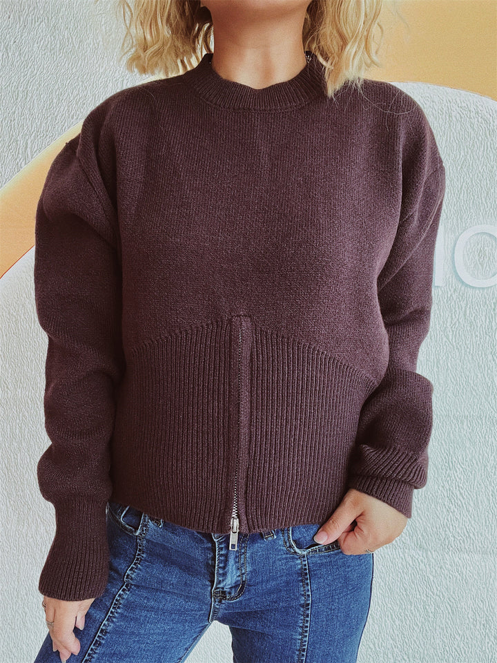 Damen gestreifter Pullover mit trendbewusstem Reißverschluss Drune