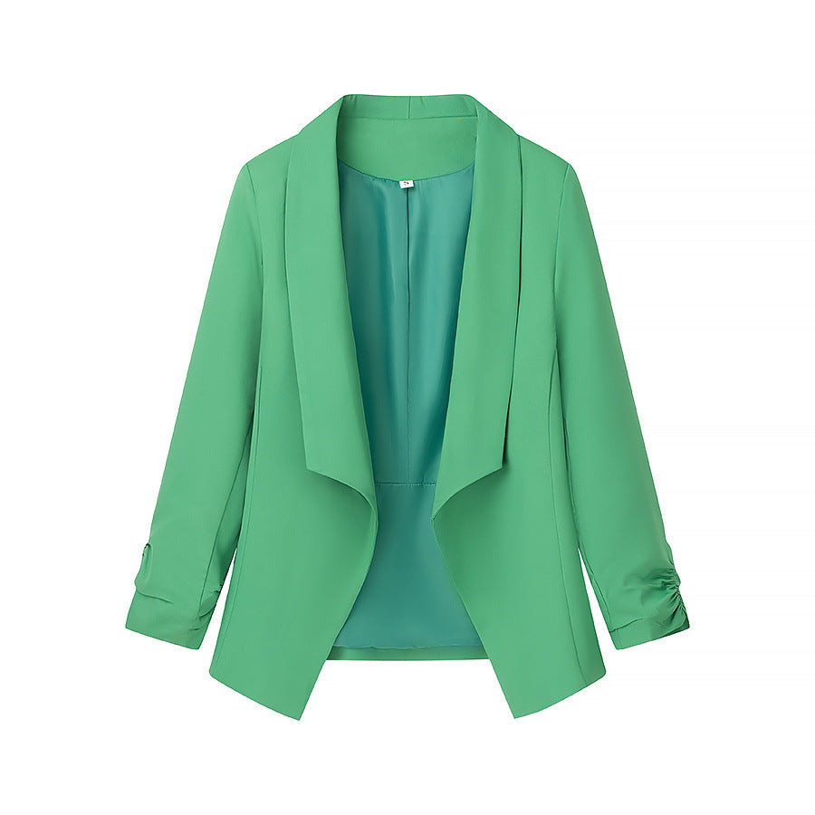 Damen nan locker fallende Waterfall-Blazerjacke mit gerafften Ärmelabschlüssen Drune