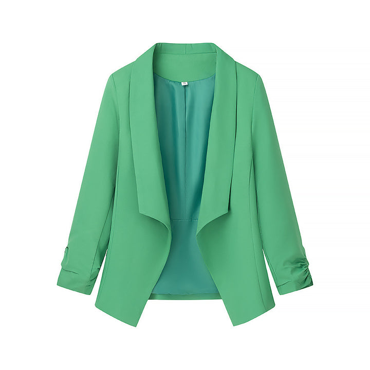 Damen nan locker fallende Waterfall-Blazerjacke mit gerafften Ärmelabschlüssen Drune