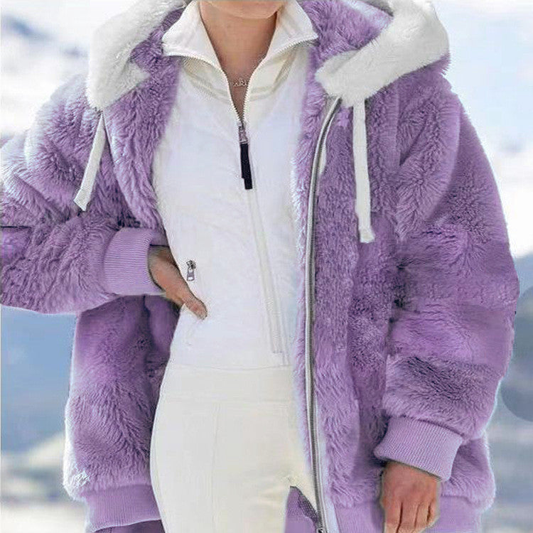 Damen nan kuschelige Kapuzen-Teddyjacke mit wattiertem Innenfutter und Rippbündchen Drune