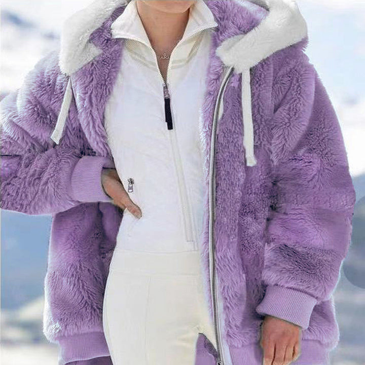Damen nan kuschelige Kapuzen-Teddyjacke mit wattiertem Innenfutter und Rippbündchen Drune