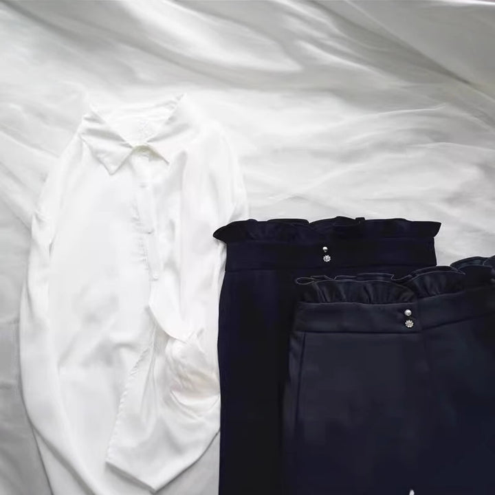 Damen Elegante Bluse mit Rüschendetails Drune