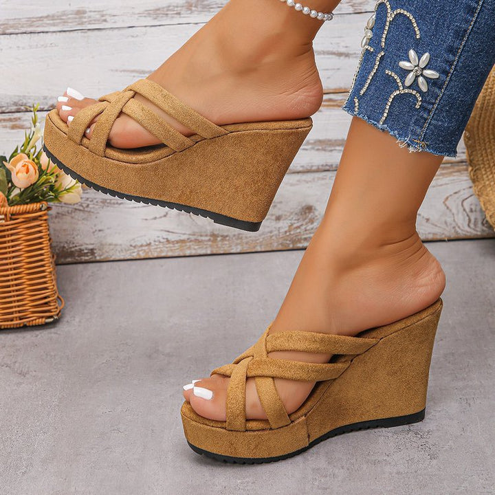 Damen Wedge-Pantoletten mit raffiniertem Kreuzriemen-Design und bequemer Sohle Drune