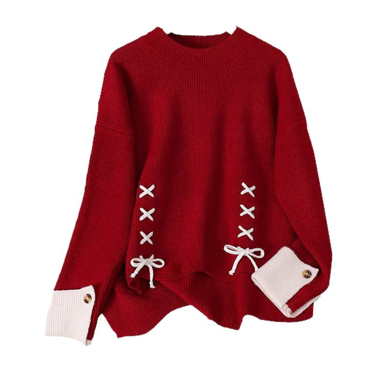 Damen Grobstrickpullover mit verspielten Schnür-Details Drune