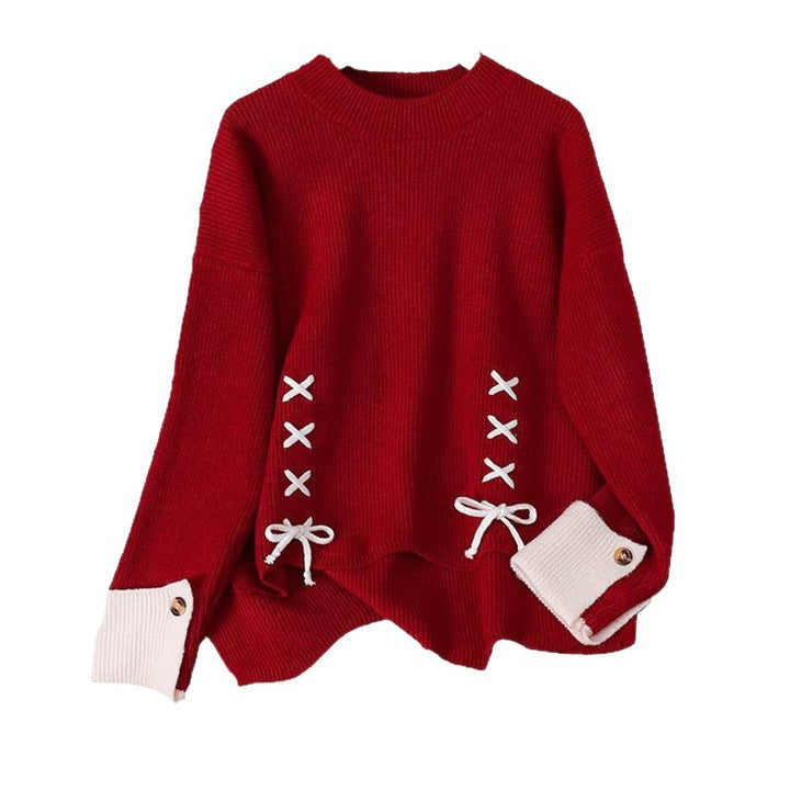 Damen Grobstrickpullover mit verspielten Schnür-Details Drune