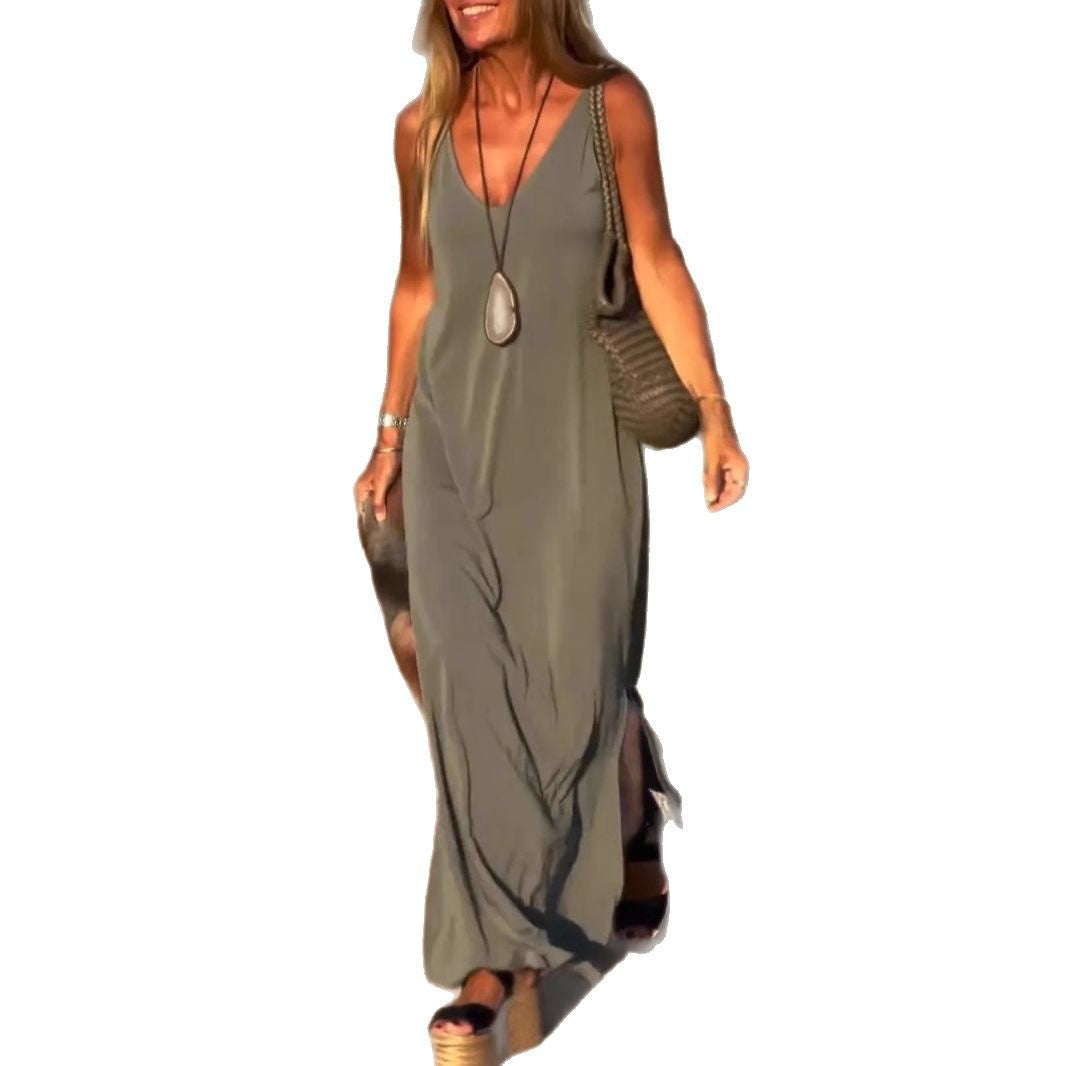 Damen Maxikleid mit eleganter V-Form und qualitativ hochwertigem Obermaterial Drune