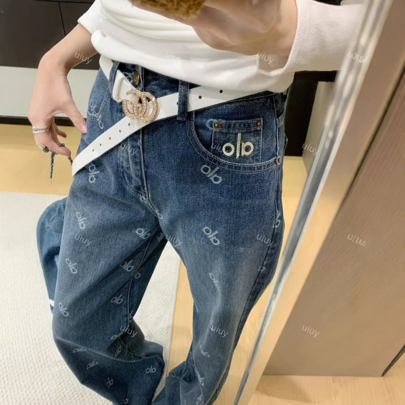 Damen Modische Baggy Jeans mit hohem Bund Drune