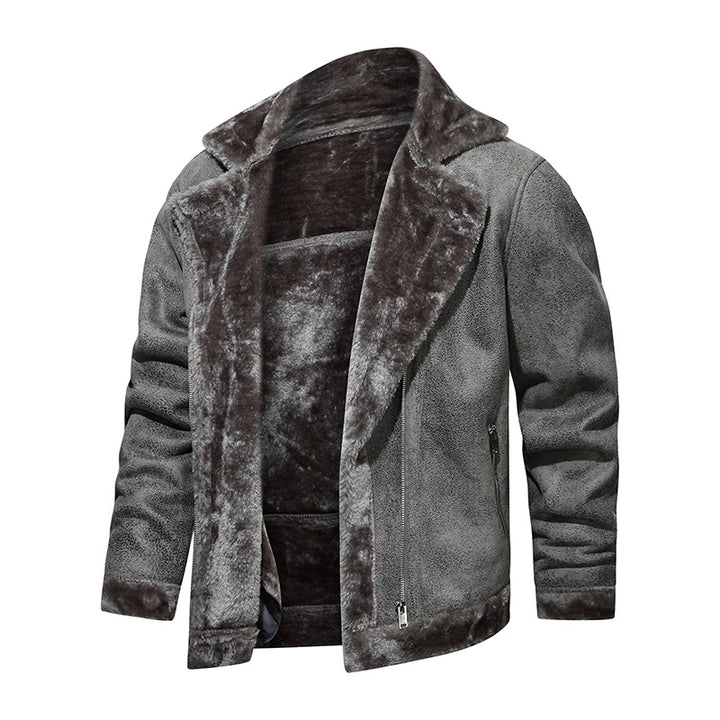 Herren Lammfellimitat-Fliegerjacke mit kuscheligem Kunstfellfutter Drune