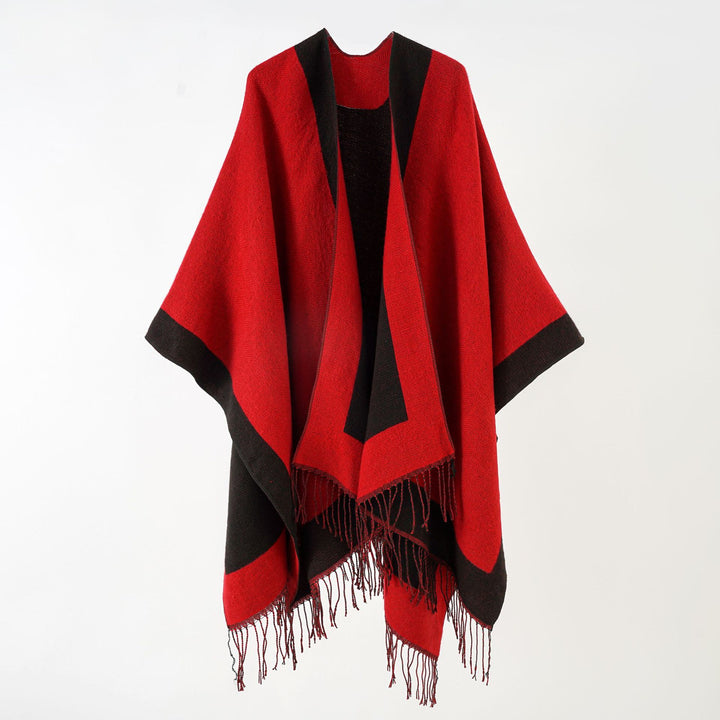 Damen Ruana‑Poncho mit Fransensaum und Fischgrät‑Webstruktur Drune