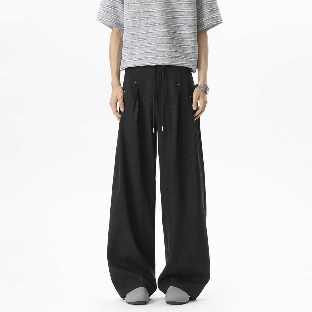 Herren Weite Leinenhose mit hoher Taille, Bundfalte & relaxed Silhouette Drune