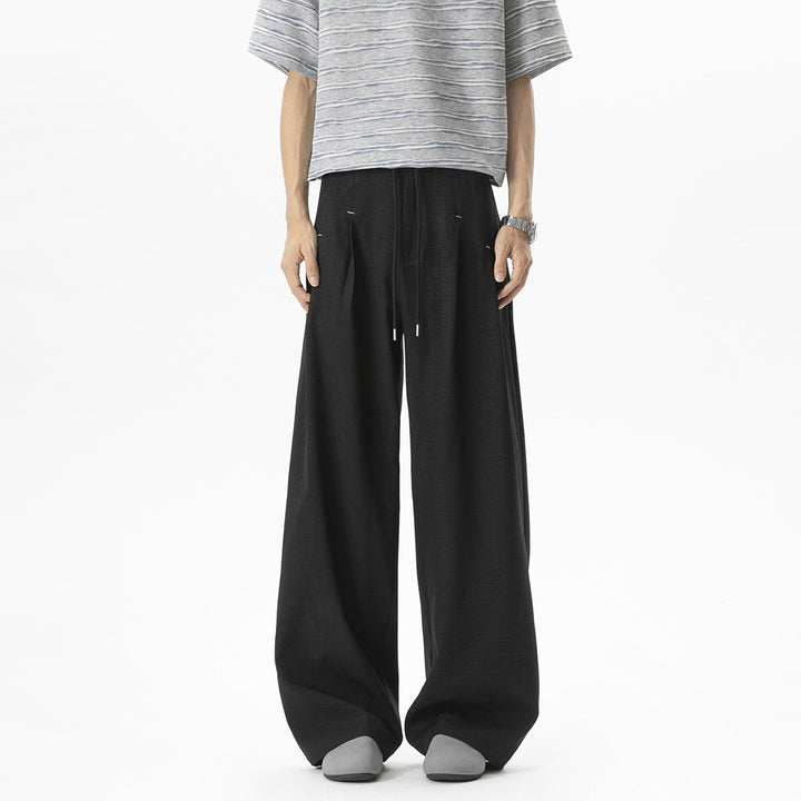 Herren Weite Leinenhose mit hoher Taille, Bundfalte & relaxed Silhouette Drune