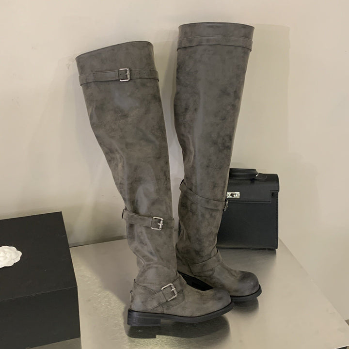 Damen Überknie-Stiefel Drune