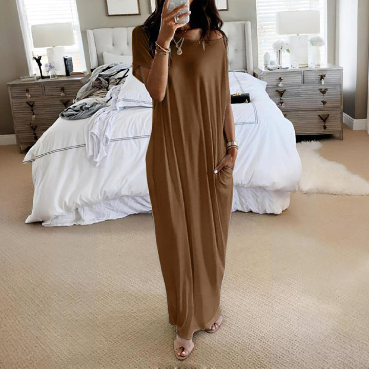 Damen Lockere Maxikleid mit Animal-Print und Seitentaschen Drune