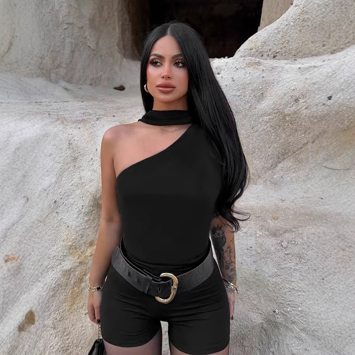 Damen Asymmetrisches Oberteil mit bindbarem Kragen und Raffung Drune