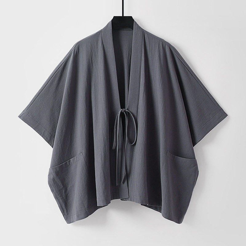 Damen Oversize Kimono-Cardigan mit Bindeband und aufgesetzten Taschen Drune